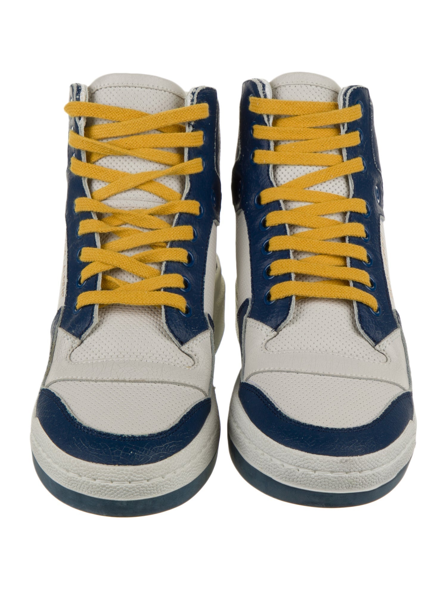 Saint Laurent Leather Colorblock Pattern Wedge Sneakers